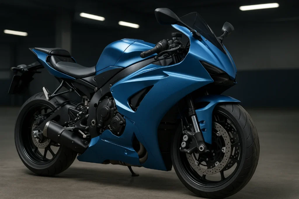 Moto avec film covering bleu 3m