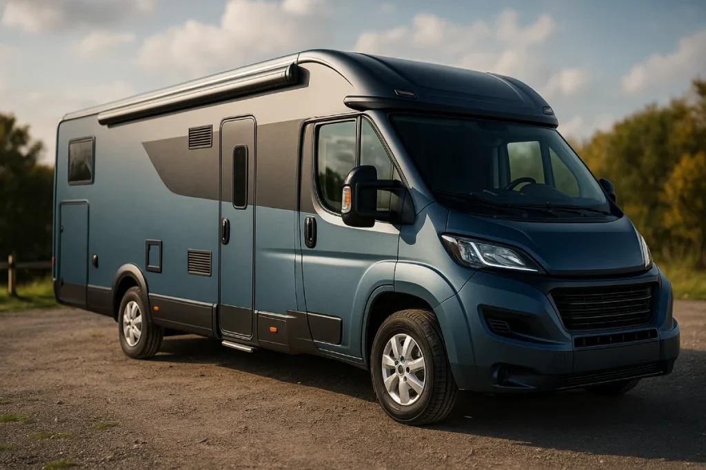 Covering bleu sur camping-car